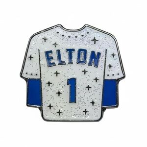 Elton John #1 Dodgers Jersey Enamel Pin Glitter White & Blue Collectible NEW